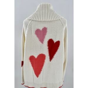 Maeve Anthropologie White Heart Cardigan Cotton Knit Grandpa Cardi Large L